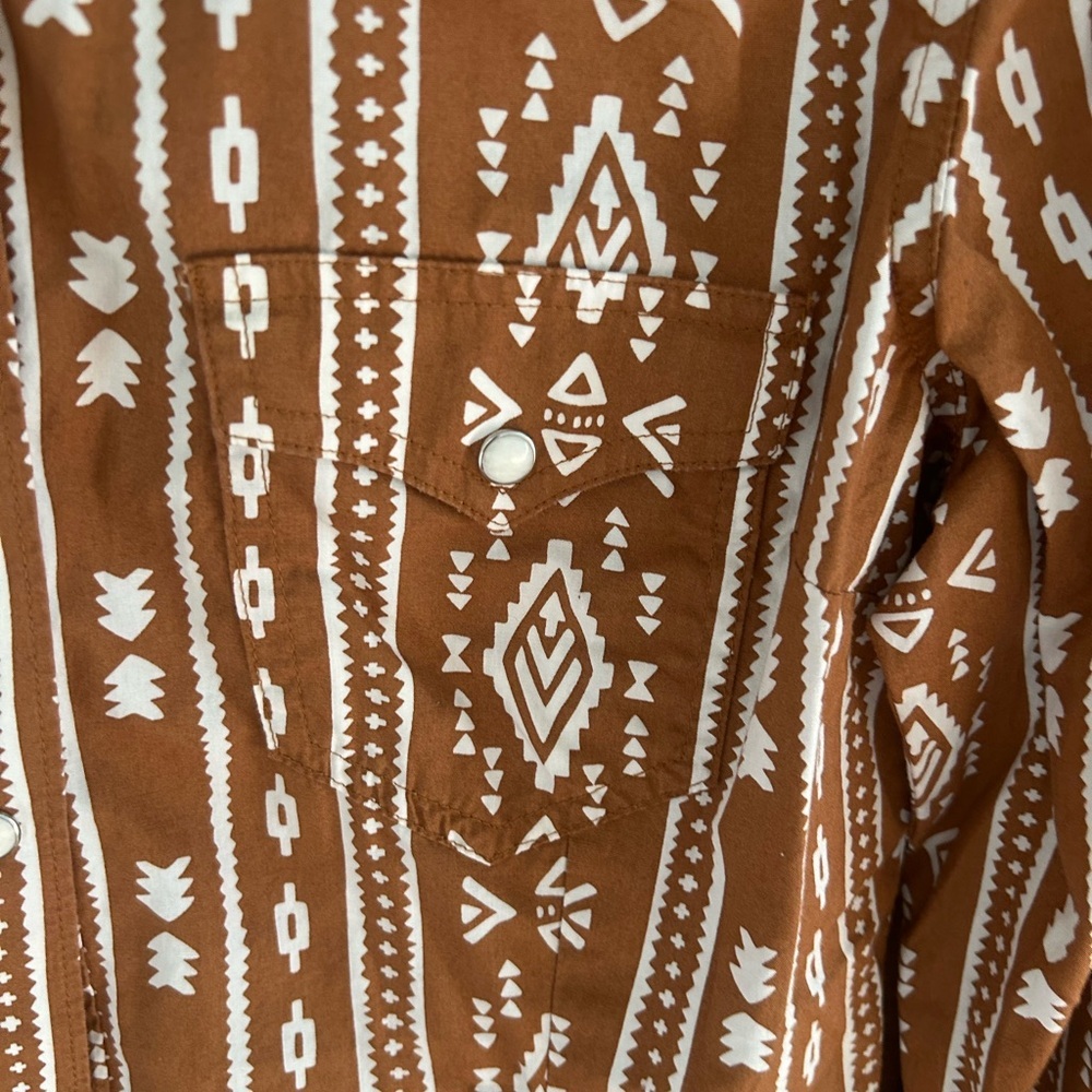 Wrangler Retro Western Pearl Snap Shirt Brown Aztec  Stripe M - Picture 6 of 9